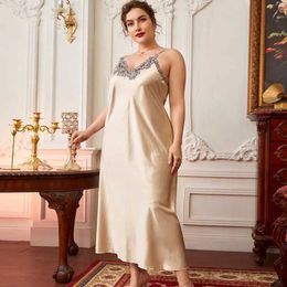 9EMM Sexy Pyjamas Sexy Sleepwear Women Lace Silk Satin Night Dress Sleeveless Nighties V-neck Nightgown Plus Size Nightdress Nightwear 2404101