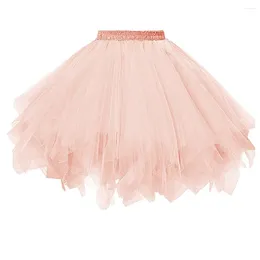 Skirts 2024 Women's Chiffon Tulle Skirt Sweet Pink Hoopless Underskirt Pleated Dance Tutu Mini Female Puffy Prom Pettiskirt