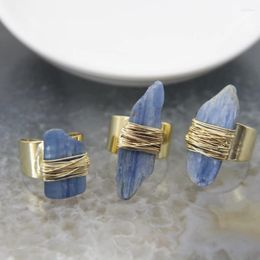 Cluster Rings 1pcs Irregular Natural Kyanite Wire-wrapped Adjustable Ring Raw Blue Stone Simple Charms Jewellery Anniversary Gift