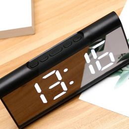 Table Clocks Desktop Led Digital Display Alarm Clock Mute Home Office Glass Mirror Decoration Electronic 2024 Makeup A0m3