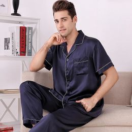 Birdsky Summer 1PC Men Pyjamas pijamas Pyjama pj set men nightwear short sleeve sleepwear 100% mulberry silk satin solid S-268240401