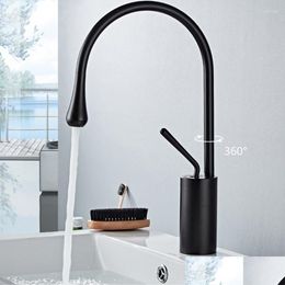 Bathroom Sink Faucets Liuyue Basin Brass Black Drop Shape Faucet Single Handle Large Curved Cold Water Mixer Taps Torneira Delivery Ho Dhor8