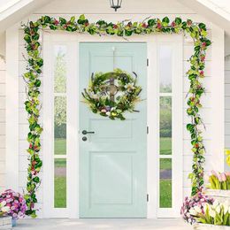 Party Decoration Easter Door Sign Wreath With Flower Egg Decor For Indoor Outdoor Home Garden Spring Season Garland