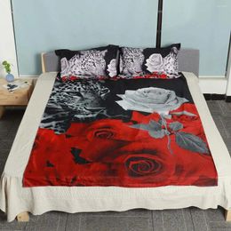 Bedding Sets Leopard And Rose 2/3pcs Duvet Cover With Pillow Case Baby/Single Size Quilt 3D Set Comfortable Polyester Bed
