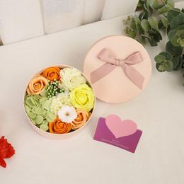 Decorative Flowers Valentine's Day Gift Soap Flower Small Round Box Bouquet Roses Beautiful Realistic Artificial For Decoration