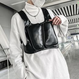 Backpack 2024 Tactical Techwear PU Leather Vest Bag Men Women Fashion Street Hip Hop Mini Functional Chest