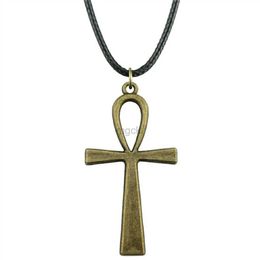 Pendant Necklaces Big Ankh Cross Pendant Necklace Big Ankh Cross Wax Rope Chain Necklace Big Ankh Cross Black Leather Chain Necklace 240330