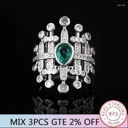 Cluster Rings Bright Teal Water Drop Diamond Women's Trend Ring Light Luxury Premium Shiny Full Design 925 Silver Fashion Jewellery