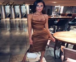 2021 Dresses Dulzura Neon Satin Lace Up Women Long Midi Bodycon Backless Elegant Game Sexy Club Clothing Summer Diner Outfit9138999