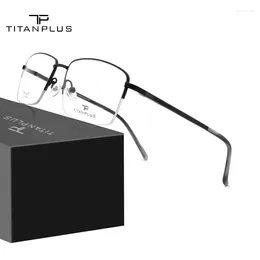 Sunglasses Frames TITANPLUS Pure Titanium Glasses Frame Men Half Square Myopia Optical Prescription Eyeglasses Semi Rimless Eyewear