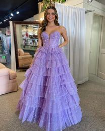 Sparking Ruffles Tiered Prom Dresses Party Gown Sweetheart with Beaded Layered Special Occasion Dress Puffy Tulle Vestidos De Gala Mujer