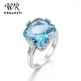 Cluster Rings WEGARASTI Silver Jewelry Ring Aquamarine Topaz Party Classic Fashion Woman Wedding Gift