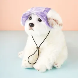 Dog Apparel Tie Dyeing Pet Hat Cute Leaky Ear Cotton Material Leakage Sunshade Cap Purple Small Pets