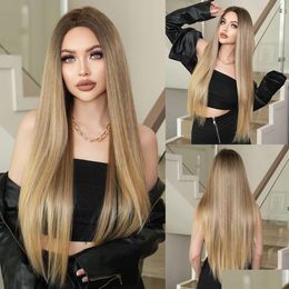 Lace Wigs Female Super Long Straight Hair Nordic Natural Gold Gradient Chemical Fibre Fl Head Set Wholesale Blonde Wig Fast Delivery D Dh8te 626 H8te Wigs h8te