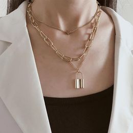 Pendant Necklaces Woman Gift Lover Necklace Choker Neck Chain Multi Layer Lock Padlock Heart