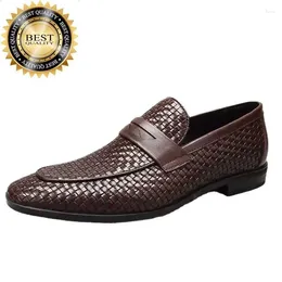 Dress Shoes Genuine Design Men Leather Hand-Woven Business Casual British Luxury Slip-On Loafers Designer 2C