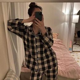 Sexy Pyjamas Ins Japanese Casual Pyjamas Womens Autumn Thin Girls Home Lapel Cardigan Two-piece Set Fashion Plaid Pyjamas Women Homewear 240330