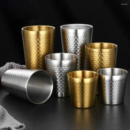 Mugs Hammered Texture Double-Wall Beer Cups Stainless Steel Anti-scalding Cold Water Drinks Cup Northern Europe Ins Industry Style