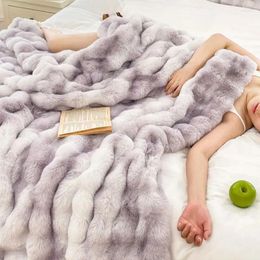 Blankets Thickening Faux Fur Soft Throw Blanket Warm Winter Plush Bedspread Plaid Sofa Cover Gradient For Living Room Bedroom