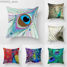 Pillow Case 45*45cm Creative Peacock Feather Series case Art Life Home Decoration Sofa Office Seat Waist Cushion Cover Y240407