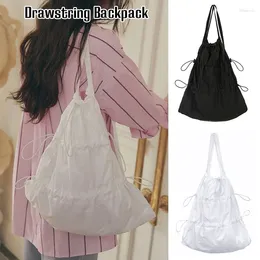 Backpack Daypack Large Capacity Drawstring Shoulder Bag Pleated Knapsack Women Light Fold Casual For Daily Use