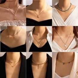 Pendant Necklaces Tocona Simple Letter Star Pendant Necklace Geometric Alloy Rose Snake Single Layer Clavik Necklace Mens and Womens JewelryL2404