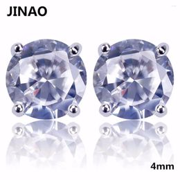 Stud Earrings JINAO Silver-Color Plated Micro Pave 4mm Big Cubic Zircon Lab D With Screw Back For Male Female Hip Hop Jewelry