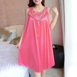 13KR Sexy Pyjamas Large Sexy Night Dress Ice Silk Satin Sleepwear Female Nightgown Women Breathable Sleeping Pyjamas Dresses Plus Size Night Shirt 2404101