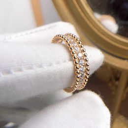 Designer van caleidoscópio anel feminino de diamante cheio de ouro rosa estreito proposta de trevo com caixa de veludo