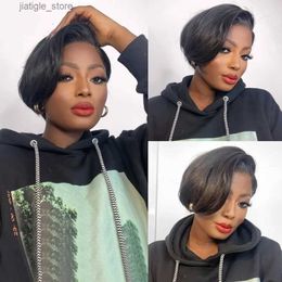 Synthetic Wigs Short Bob Pixie Cut Wig Lace Frontal Straight Transparent Lace Front Human Hair Wigs For Black Women Preplucked Brazilian Hair Y240401