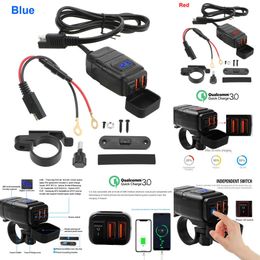 Universal Motorcycle Vehicle-Mounted Charger Waterproof USB Adapter 12V Phone Dual Quick Charge 3.0 Voltmeter ON OFF Switch Moto Equipment