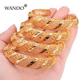 Bangles WANDO 4pcs/lot African Bangles for Women's Gold Colour Dubai Jewellery Ethiopian Bangle Arab Bracelets Bridal Gift/Mom Present b145