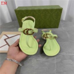 Designer Luxury NEW G Pistachio Green Leather Marmont Thong Flat Sandals Thong Sandal Slide Flip Flop Flat Slide Slipper With Box