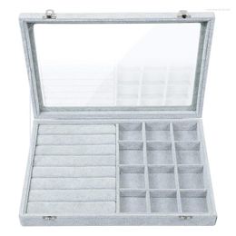 Jewelry Pouches Transparent Cover Velvet 12 Mesh Tray Can Be Stacked Display Cabinet Lock-In Storage Box Suitable For Girls