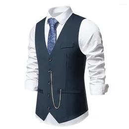 Men's Vests Men Suit Vest Chain Decoration Elegant V-neck Waistcoat With Detail For Wedding Party Slim Fit Spring