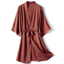 P0EK Sexy Pyjamas Kimono Bathrobe Gown Female Robe Set Satin Sleepwear Casual Nightgown Bridal Wedding Gift Sexy Nightwear Intimate Lingerie 2404101