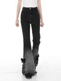 Women's Jeans American Retro Slit Micro-flared Horseshoe Gradient Women Winter High-waisted Slim-fitting Floor-length Wide-leg Pants