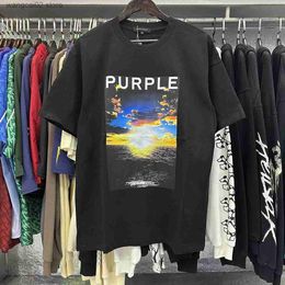 Men's T-Shirts 2024 New Purple Brand Printed Mens and Womens T-shirts High Quality Casual Short Sleeve Sleeves T-shirt T240401