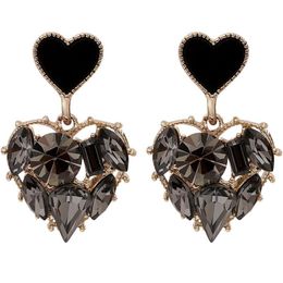 Stud Womens Black Rhinestone Love Stud Earrings Female 2022 New Trendy Korean Temperament Earring Jewellery Pendants Drop Delivery Dhglu