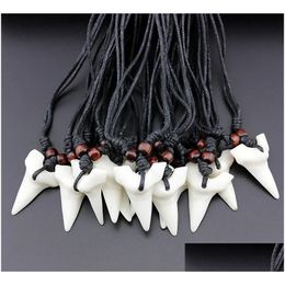 Pendant Necklaces Fashion Wholesale Mixed 12Pcs Imitation Yak Bone Shark Tooth Necklace White Teeth Amet For Men Womens Jewellery Drop D Dh5Hn