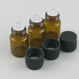 Storage Bottles 100 X 2ML Refillable Empty Amber Mini Glass Essential Oil Bottle 2CC Brown Samples Vials Orifice Reducer & Cap