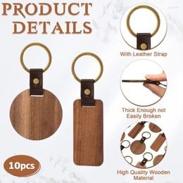 Keychains B36D 10Pcs Customizable Wooden Keychain Engraved Pattern Key Rings Chain