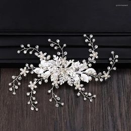 Hair Clips Crystal Pearl Leaf Hairband Pin Veil Rhinestone Headbands For Women Party Prom Bridal Wedding Accessories Jewellery