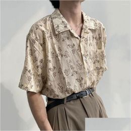 Mens Casual Shirts Soft Men Shirt Single-Breasted Button Vintage Floral Print Summer Hip Hop Streetwear With Short Sleeves Drop Delive Otu5U