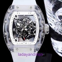 Richar Miller Professional Watch Date Fully Transparent Crystal Glass Case Mens Automatic Mechanical Hollowed Out Luminous Tape Light Personality Pyj
