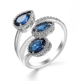 New jewelry Korean fashion hand jewelry drop sapphire blue zircon ring opening copper ring female