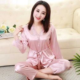 1UZP Sexy Pyjamas 11011-B5 Womens Summer Two-piece Suit Pyjamas Ice Silk Satin Thin Outwear Print Lace Pyjamas 2404101