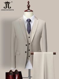 14 Color M-6XL Jacket VestPants High-end Brand Formal Business Mens Suit Three-piece Groom Wedding Dress Solid Color Suit 240321