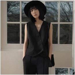 Kadın yelek yaz kolsuz ceket dışarıda giyim vintage ince fit yelek üst siyah takım elbise yelek kadın Kore moda şık tasarım dr otw6x