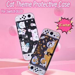 Cases Cute Cat Theme Case For Switch OLED Game Console Transparent Protective Shell Cover For NS OLED Good Protection